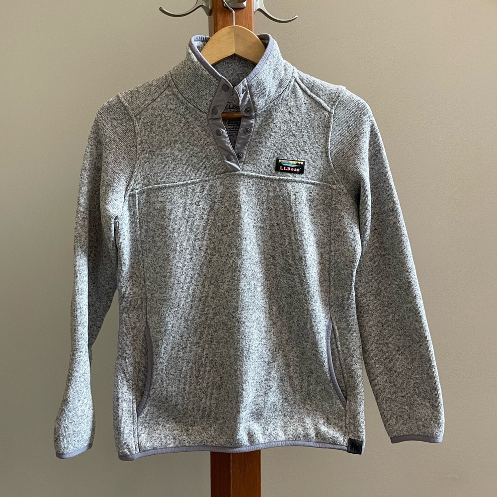 LLBean Sweater Fleece Pullover Size XS Pewter Grey 5 Snap Placket